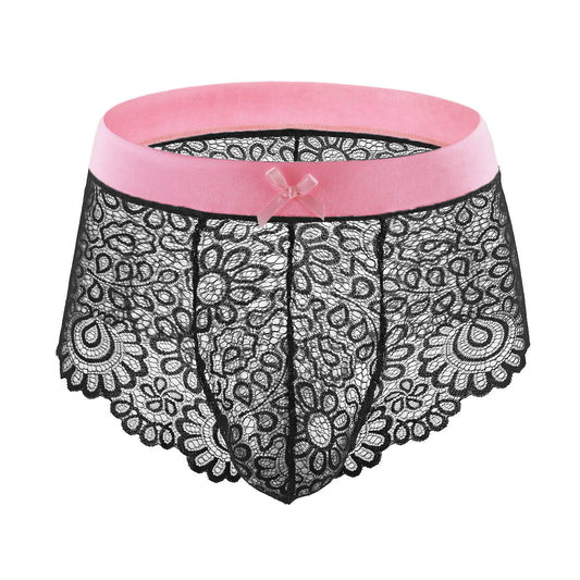 Men's Sexy Underwear Lace See-Briefs Trunks Men's Safety Belt Body Panties Sissy Clothing Gay Exposure Bikini Lingerie