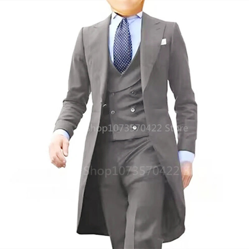 Low-Price Sales are Limited NEW 3PCS Set  7 Colors S-6XL PLUS SIZE Gentleman Luxury Wedding Evening Party Men Long Tail Coat Formal Groom Tuxedos Prom Male Suits Fashion Clothing Set Jacket Pants Vest