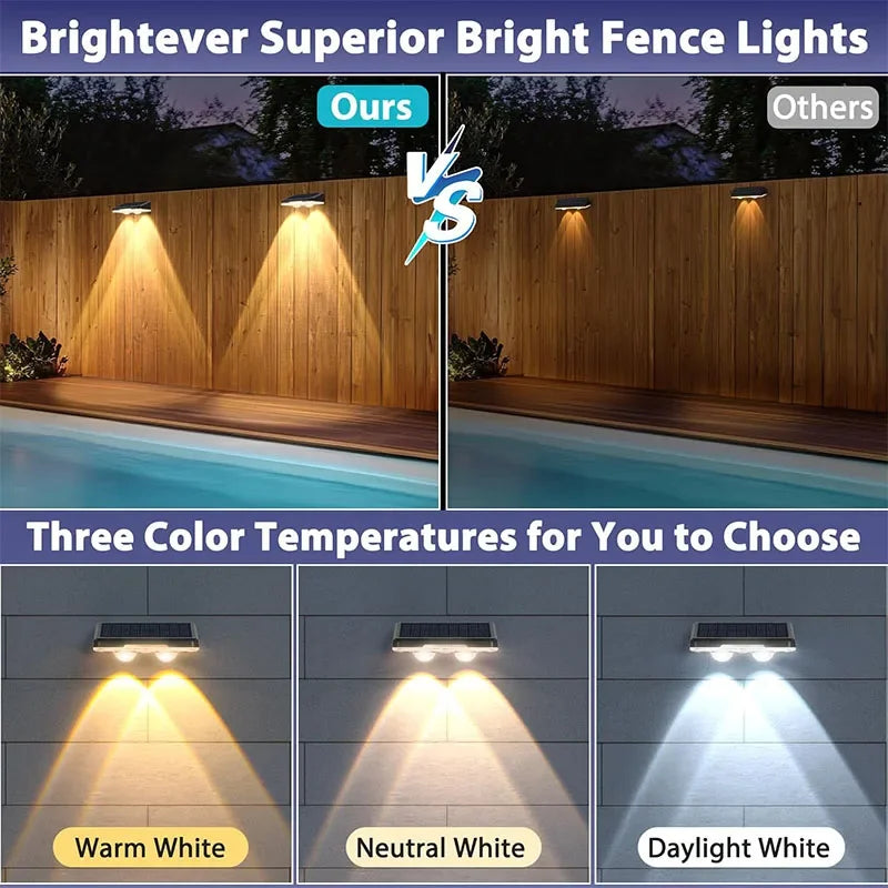 4 PCS Set Solar Fence Lights Waterproof RGB LED Wall Lamp Outdoor Deck Lights for Patio Backyard Walkway Railing Decorative Lights.