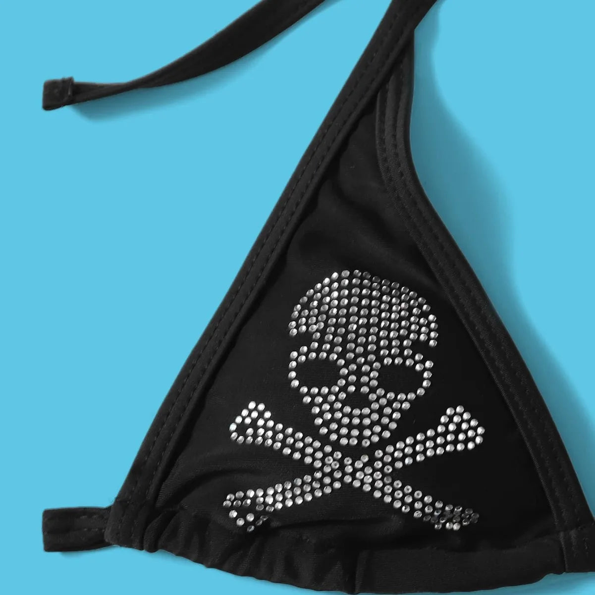 2 PCS Set Sexy Rhinestone Gothic Skull Bikini Kawaii Bikini Gothic Bikini Y2K Swimsuit Goth Bathing Suit Summer Holiday Beachwear Bra Brief Sets