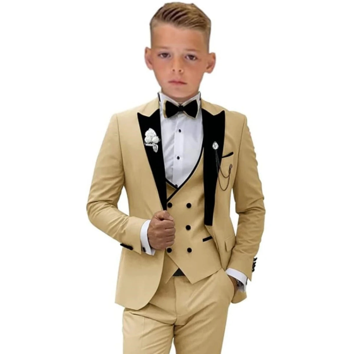 3 PCS Set 3Y-14Y 7 Colors Autumn New Arrival Kids Formal Suit Set, Velvet Notched Lapel Neck , Matching Vest and Pants, Boy's Tuxedo Set