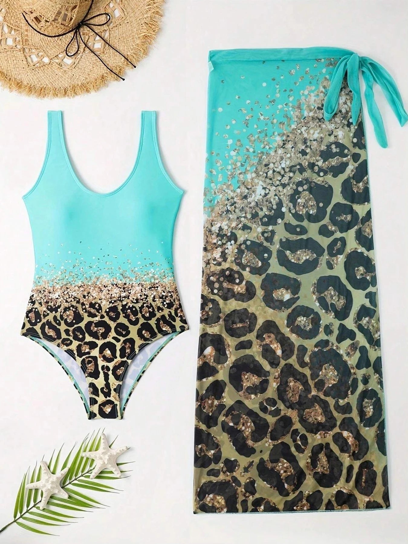 New Sexy Leopard Print One Piece Swimsuit And Beach Sarong Backless Monokini Bathing Suits Summer Beach Wear Swimming Suit