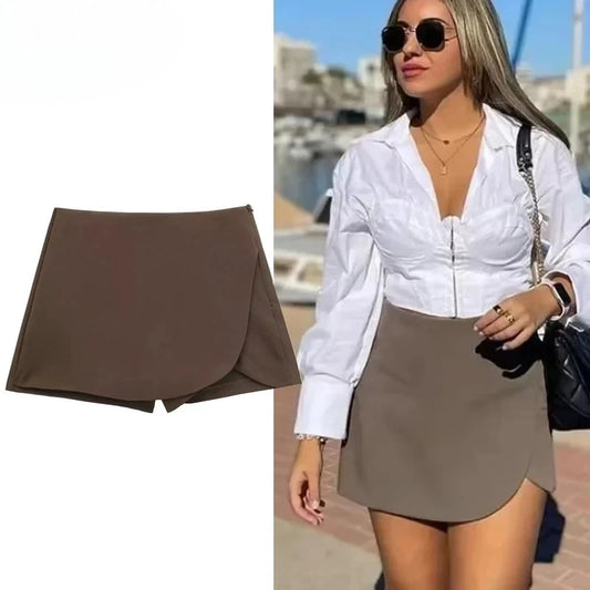UK Size 7 Colors Women's Sexy Mini Skirt High Waist Brown Skirt Pants Stylish Summer Pink Black Mini Skirt Shorts Asymmetric Casual Off White Skirt