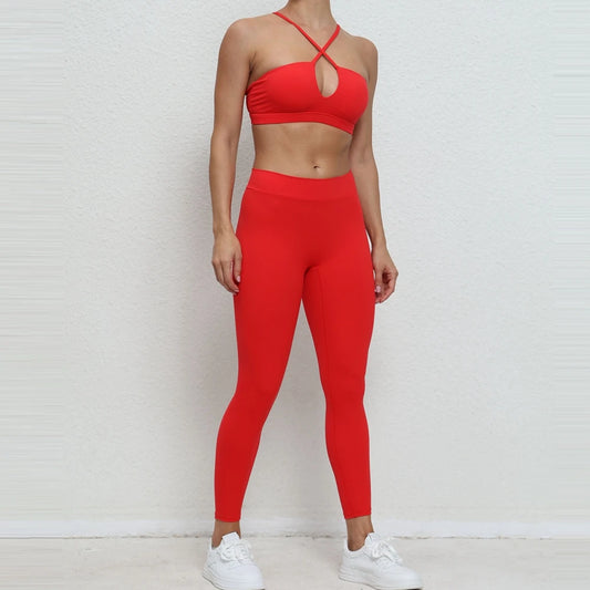 NEW!!!! Gym Sexy Set Women Yoga Clothes Push Up Sport Outfit for Woman Sportswear Sports Bra Leggings Kit Red White A05+V01