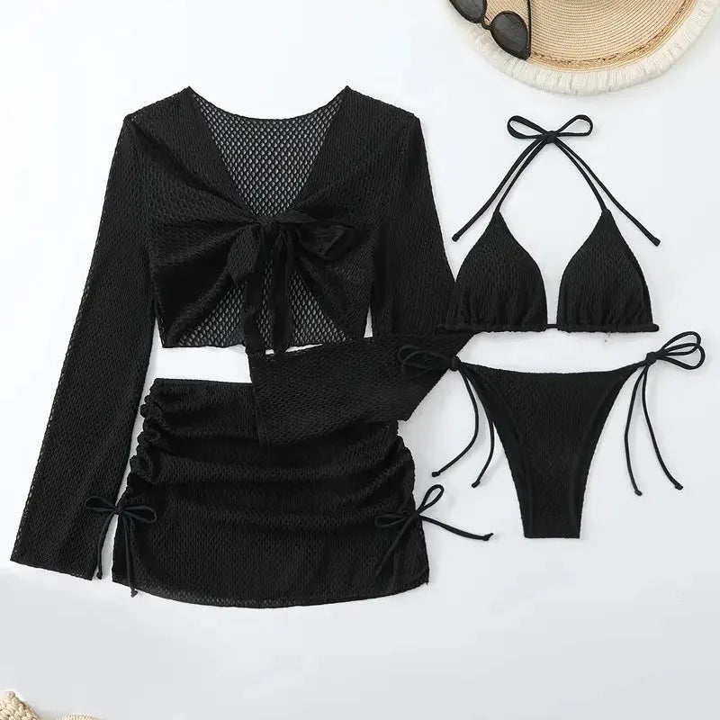 NEW 4PCS Set 10 Colors Solid Sexy Bikinis Female Swimsuits Women's  Swimwear Beach Swim Wear Bathing Suits Brazilian Bikini Set Pool Bather Suit