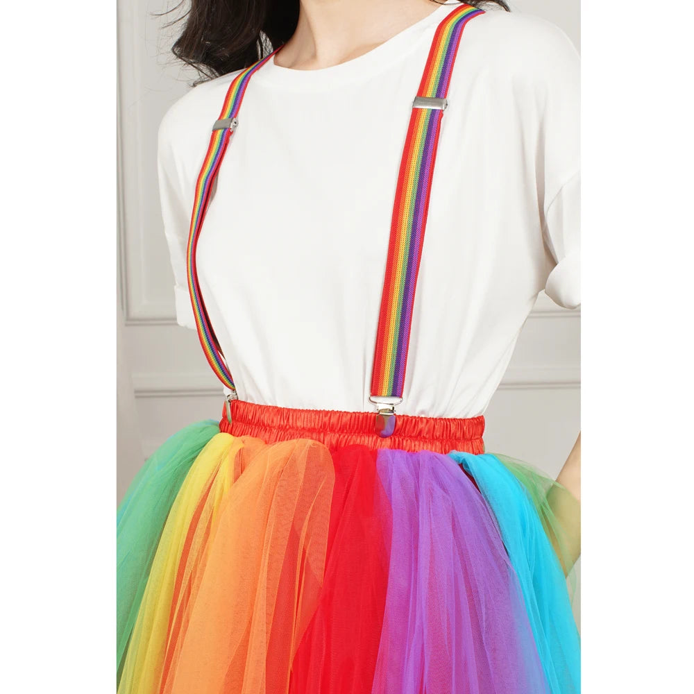 Colorful Women Rainbow Short Skirt High Elastic Band 5 Layers Soft Tulle Tutu Crinoline Underskirt Girls Prom Party Ball Gown