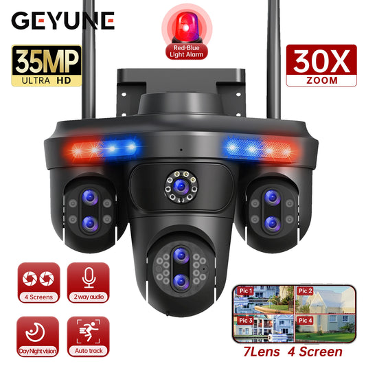 NEW Arrivals AI Functions 35MP Wi-Fi IP Camera 4 Screens 7 Lens 10X Zoom Outdoor Wireless PTZ Security Cam Auto Tracking CCTV Surveillance Camera Home Office Factory Security Systems