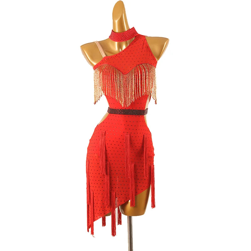 Low-Price Sales are Limited NEW S-2XL 4 Colors Latin Dance Competition Costume Salsa Tango Samba Dance Dresses Sexy Tassel Party Costume Fringe Dress Practice Clothing Ballroom Competition Dancing Dresses