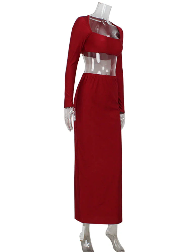 Low-Price Sales are Limited NEW Solid Fashion Sheath Nightclub Evening Party Women Sets Long Sleeve Suits Sexy Club Elegant Square Collar Female 2 Pieces(Tops+Skirts) Girls Ladies Sexy Fashion Apparel Supplies