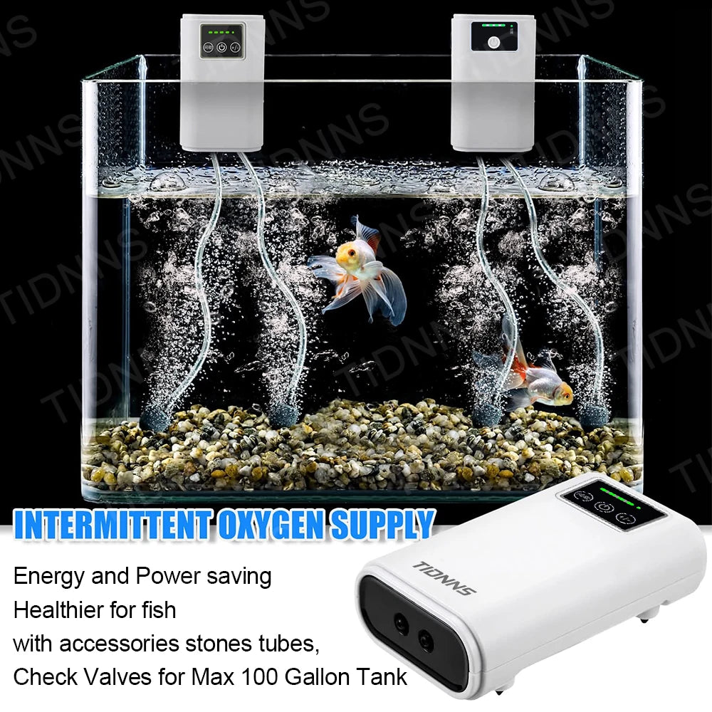 Aquarium Fish Tank Oxygen Pump 100/200/300 Stone & Plate Charging Dual-Purpose Air Pump USB Lithium Battery Household Portable Fishing Mute 6000mA Indoor Outdoor