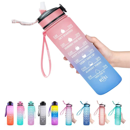 1000ml 32 Oz Leakproof Water Bottles with Times to Drink and Straw Motivational Drinking Sports Water Bottle for Fitnes Gym Outdoor
