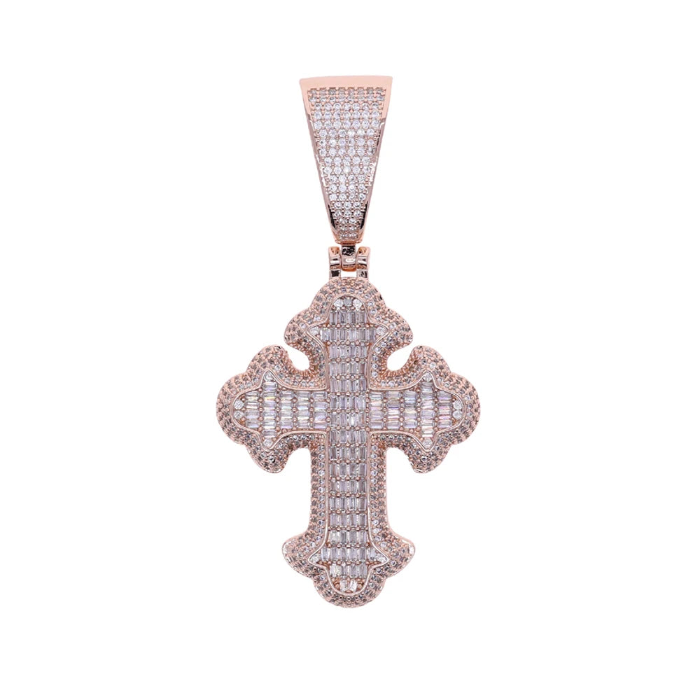 New Iced Out Cross Pendant Necklace For Women Men Bling Prong Setting Cubic Zirconia Cross Charm Luxury Hip Hop Fashion Jewelry Accessories.