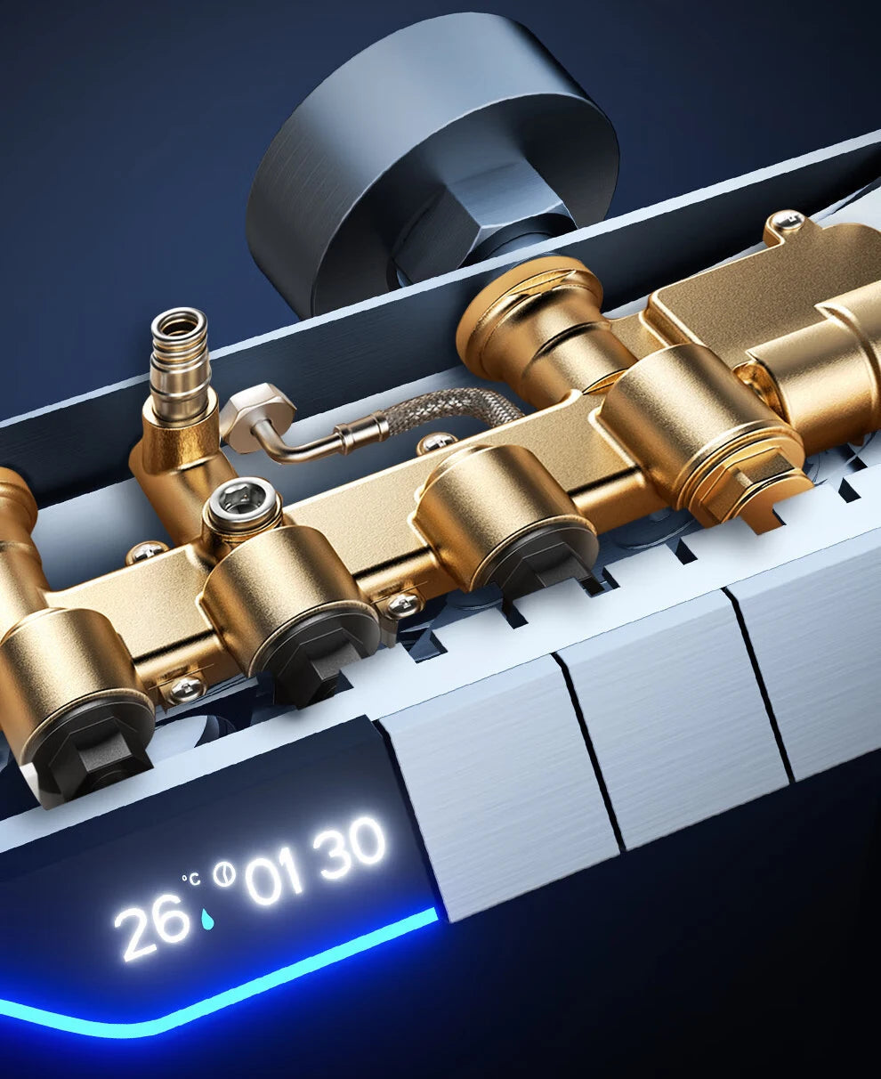 Ambient Lighting Digital Shower System Hot Cold Bathroom Mixer Faucet Rain Shower Head Grey Thermostatic Digital Shower Set