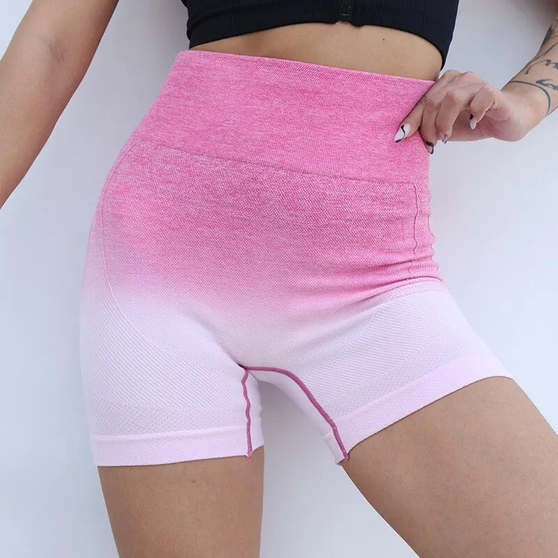 Gradient Seamless Sport Bike Shorts Women's Breathable Sweat-resistant Peach Hip Tight High Waist Elastic Yoga Fitness Pants