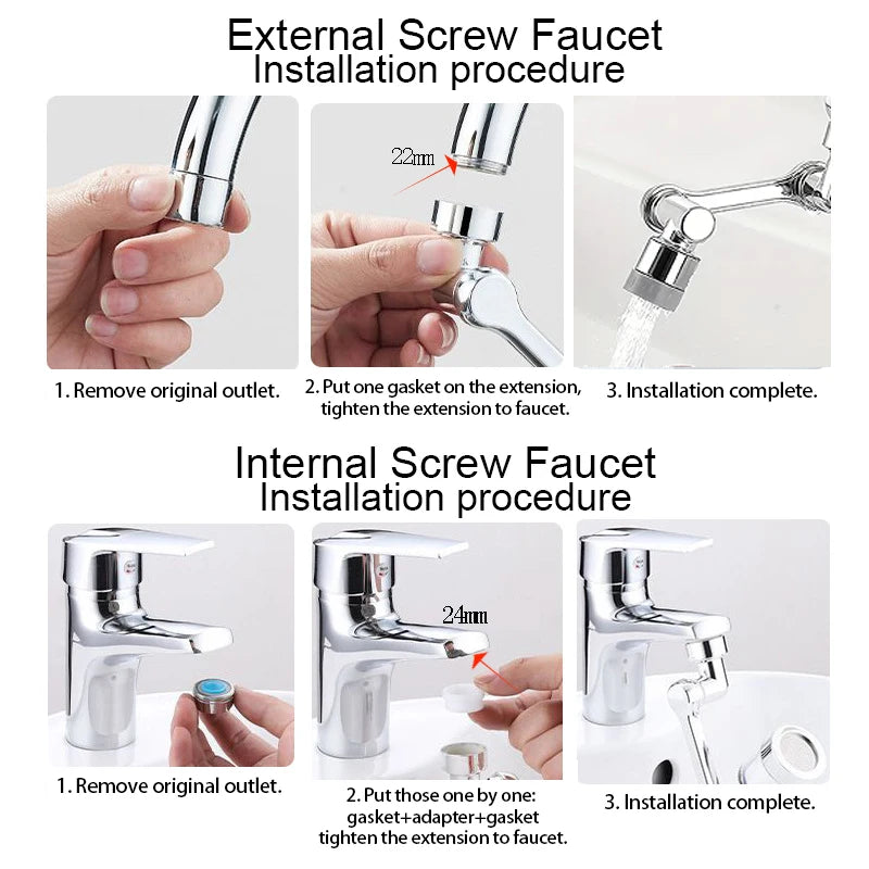 NEW Arrivals 1080° Rotatable Extension Faucet Sprayer Head 2 Spray Modes Universal Bathroom Kitchen Tap Extend Adapter Aerator Home Supplies