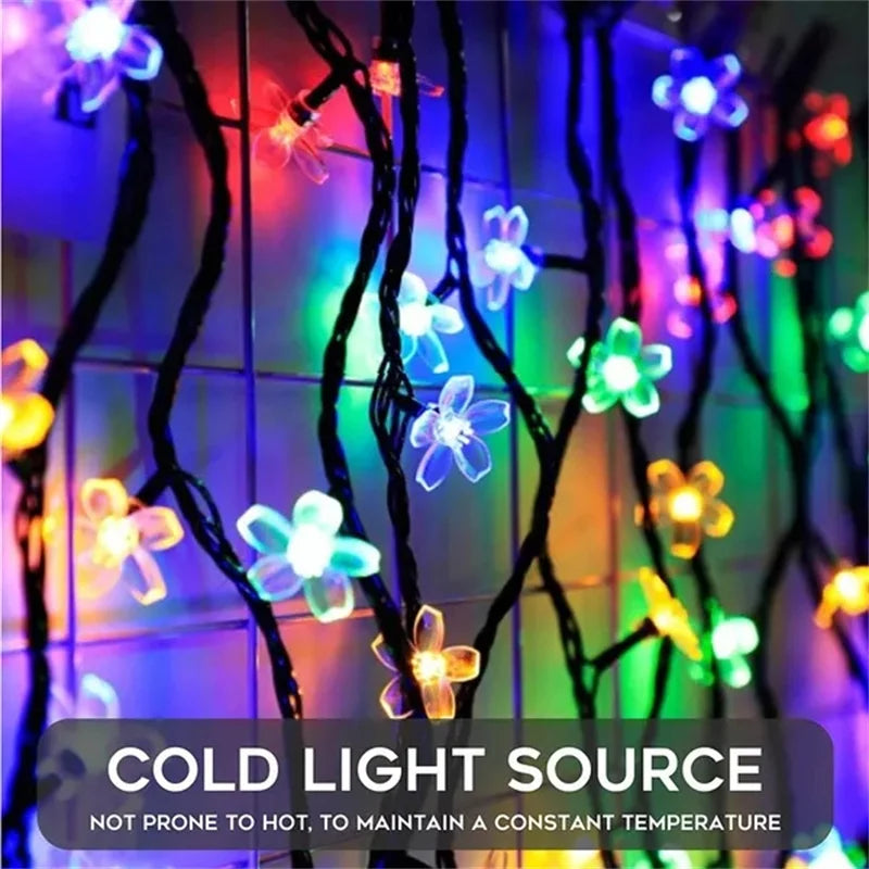 200/100 LED Outdoor Courtyard Solar Fairy Lights Cherry Blossoms Solar String Lights Christmas Decorative Lighting Lamp