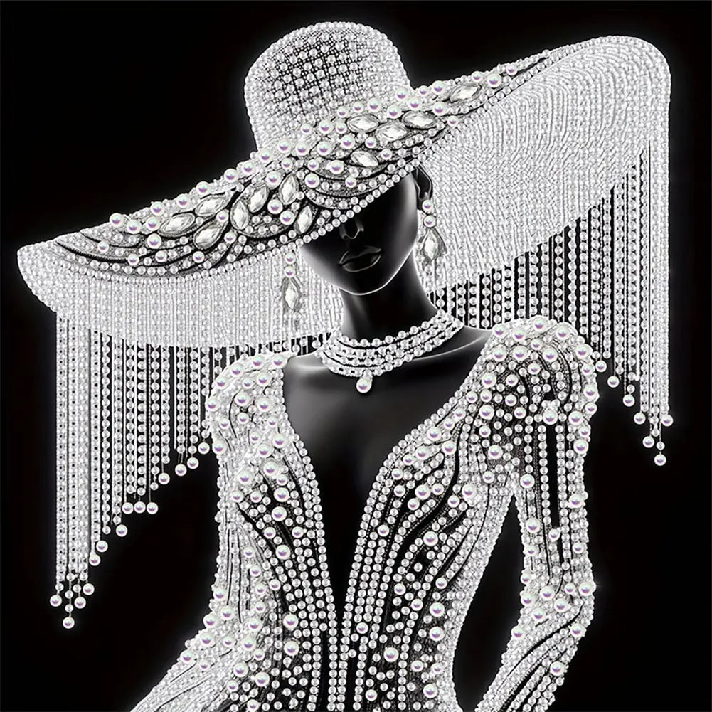 100cm x 100cm Mystery Lady In Top Hat Diy 5D Diamond Painting New Mosaic Embroidery Round/Square Drill Acrylic Gems for Adults, Home Wall Decor