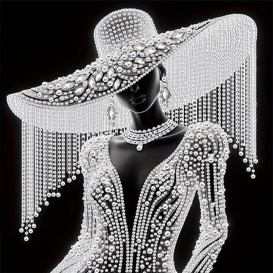 100cm x 100cm Mystery Lady In Top Hat Diy 5D Diamond Painting New Mosaic Embroidery Round/Square Drill Acrylic Gems for Adults, Home Wall Decor