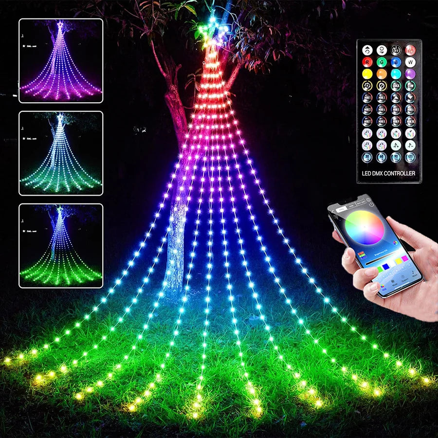 304 LED Lights Smart Christmas Tree String Lights with Star Topper 2.8M Dream Color APP Control Waterfall Fairy Light String Garland