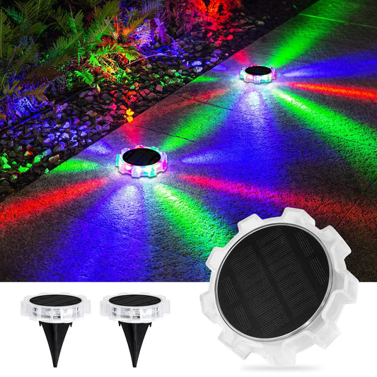 NEW Arrivals 2PCS Set Solar Ground/Wall Lights Outdoor RGB Waterproof 4 Modes Waterproof LED Ground Lights Color Changing for Yard Wall Deck Garden Pathway