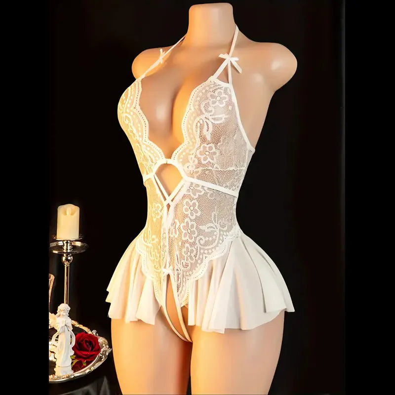 4 Colors Sexy Crotchless Lingerie For Hot Adult Women Front Buckle Bra Neck Erotic Babydoll Costume Open Night Dress Porn Sexy Underwear