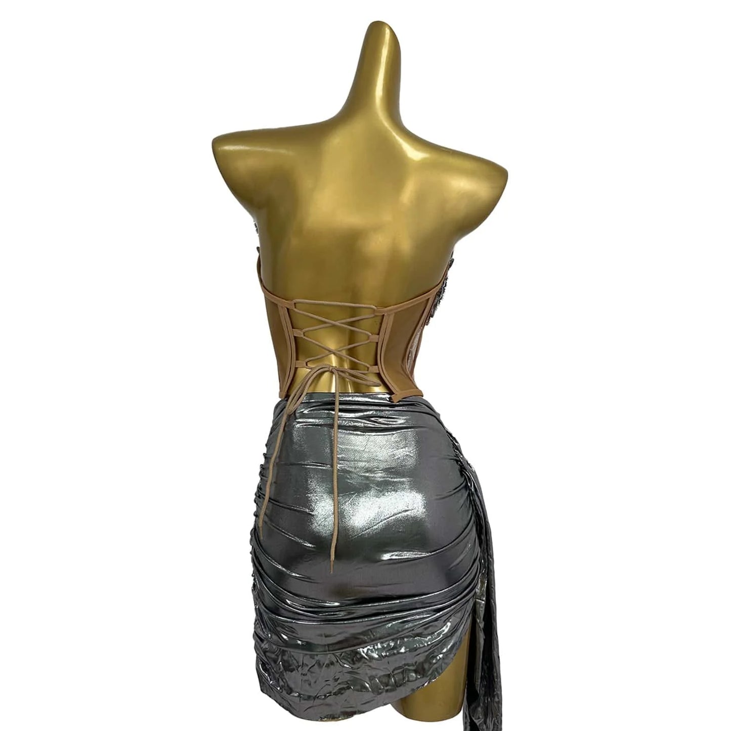 Just Arrived Silver/Golden Color Luxurious Sequins Top + Skirt 2 PCS Set Women Sexy Strapless Silver Party Dress Nightclub Birthday Wedding Celebrate Outfit