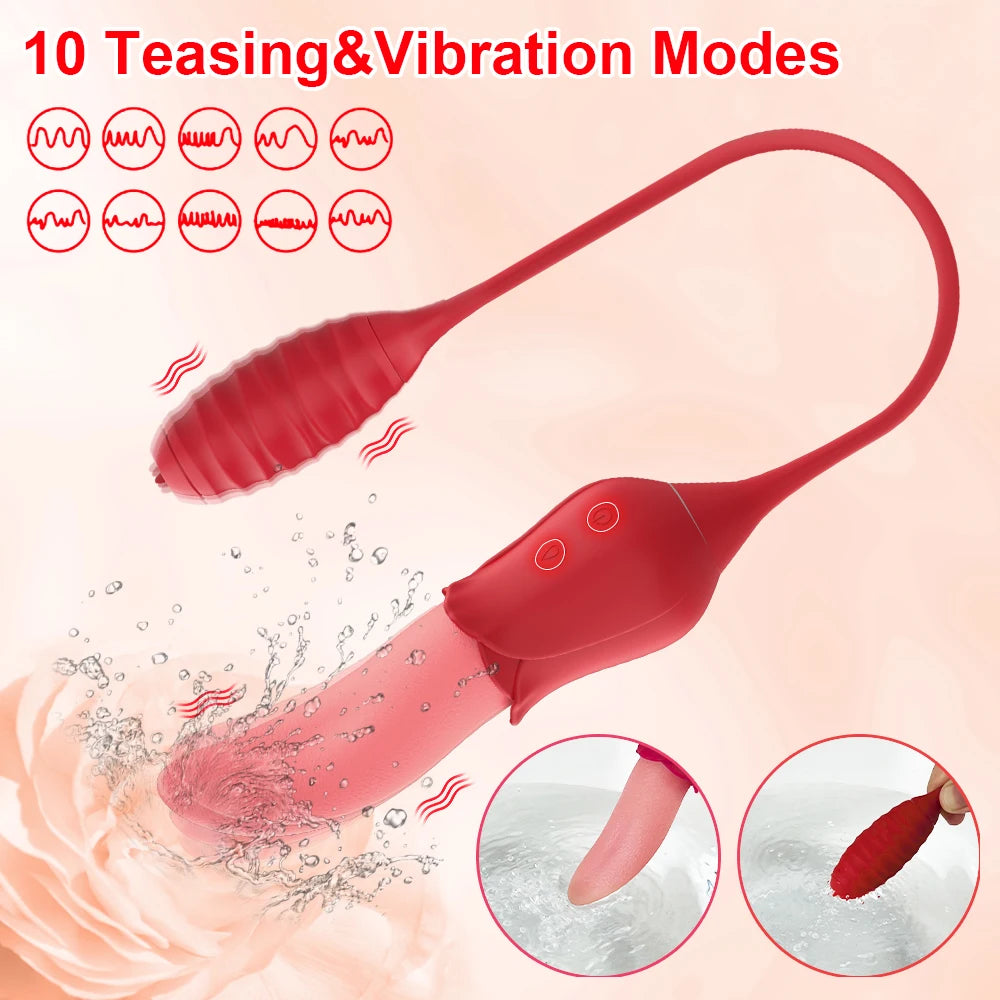 Rose Tongue Licking Sucker Vibrator For Women Nipple Clit Stimulator Love Egg Dildo Vibrating Massager Female Adult Sex Toys