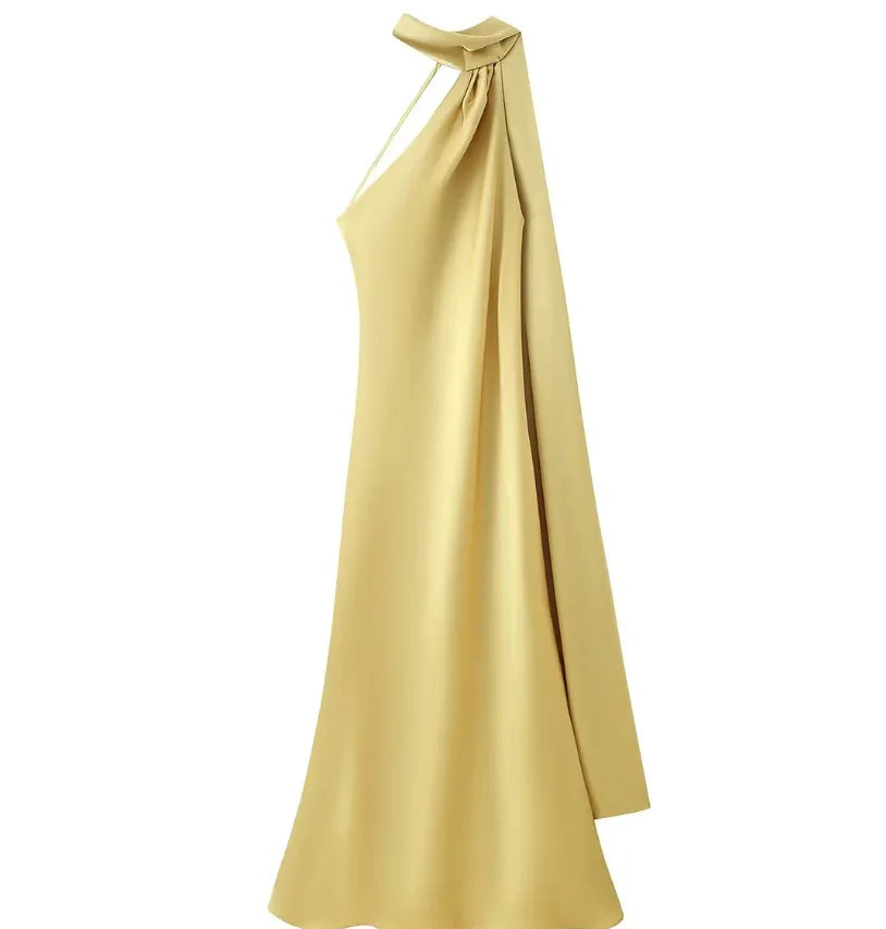 Luxury Satin Ribbon Halter Long Dresses 15 Colors S-XL UK Size Women's Backless Formal Maxi Dress Evening Wedding Guest Red Carpet Business Party Summer Graduation New Arrivals