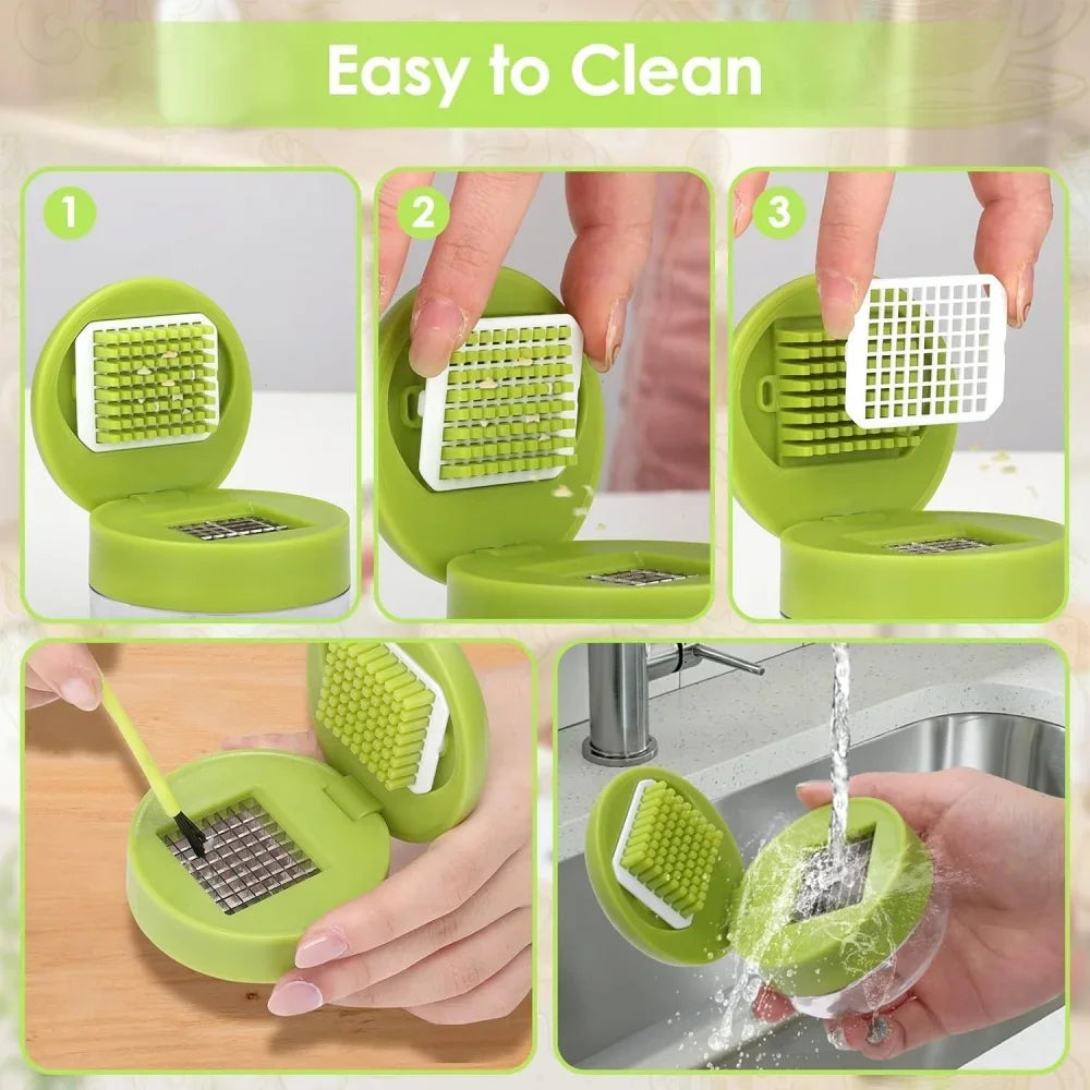 Multifunctional Garlic Press Manual Mincer， ABS and Stainless Steel Garlic Slicer Handheld Ginger Masher with Storage Case Kitchen Tools