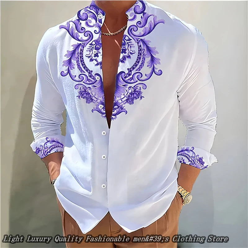 S-6XL Plus Size 8 Colors Men's Shirt 3D Printing Shirt High-Definition Pattern Casual Top Long Sleeved Clothing Soft Fabric Men Casual Apparel Accessories