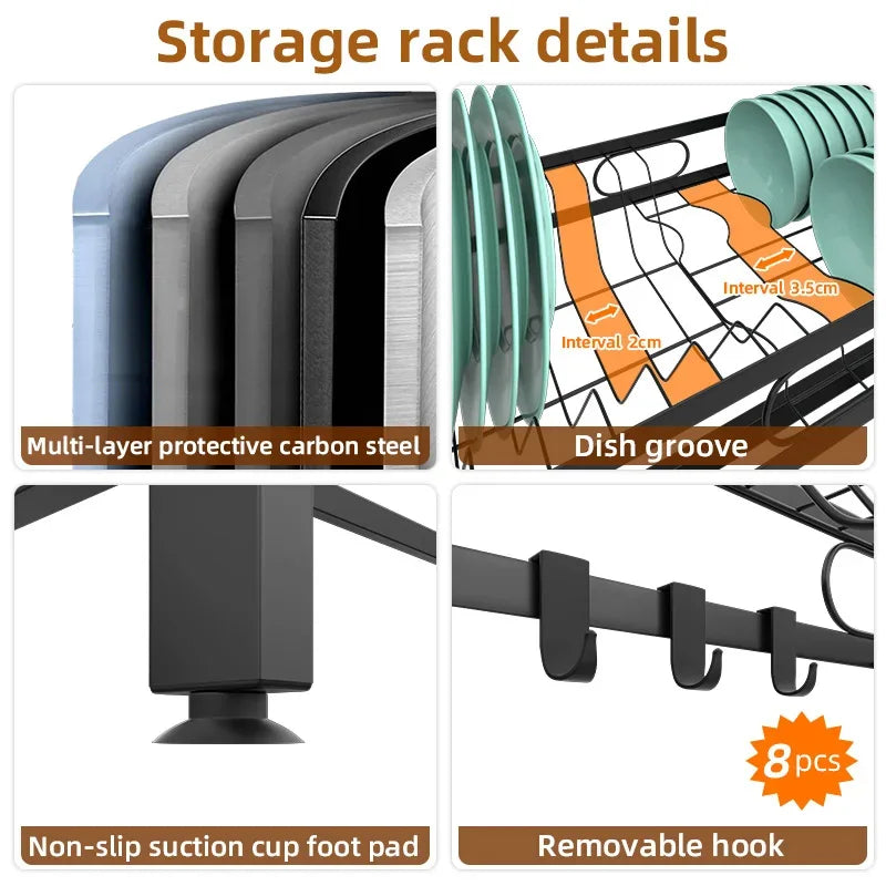 Kitchen Storage Shelf Above The Sink Bowl Draining Rack Multifunctional Dish Knife Rag Spoons Sink Rack Set Countertop Organizer