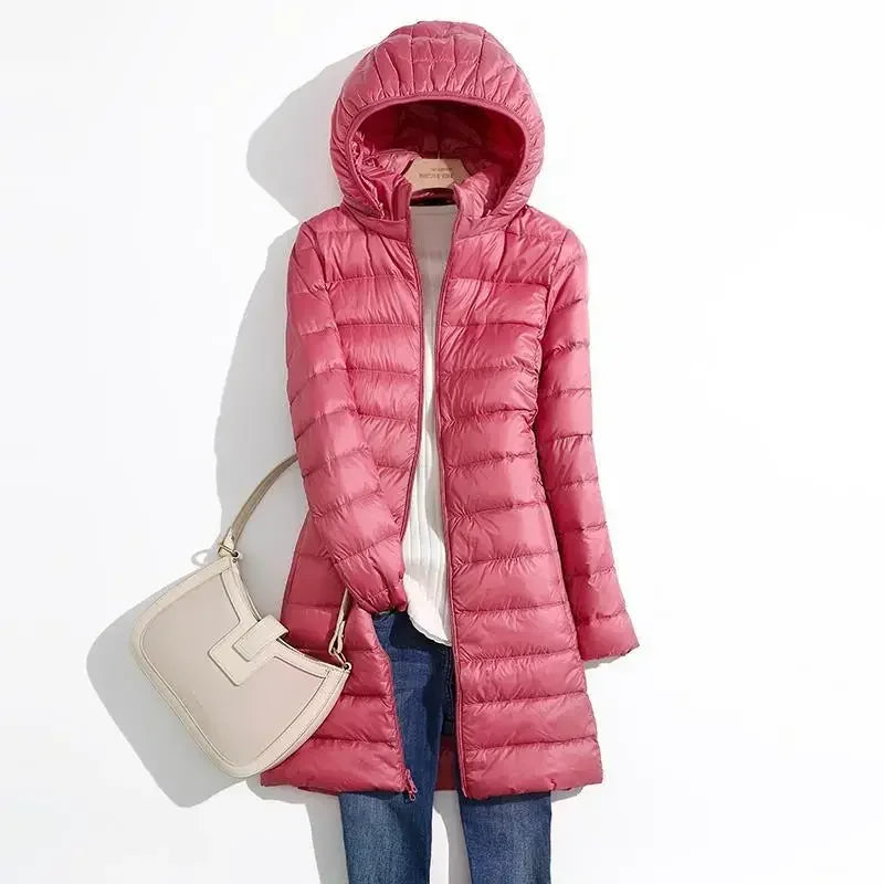 Plus Size 5xl 6xl 7xl Fall Women's Autumn Winter Ultra Lightweight Packable Long Puffer Jacket Female Hooded  Slim Coat