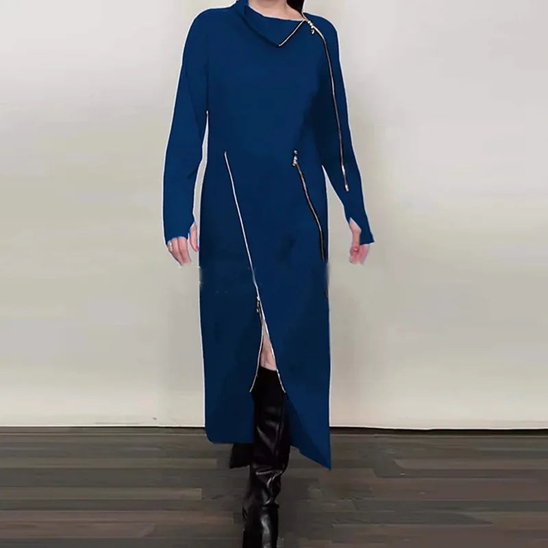 NEW Arrivals S-3XL Long Sleeve Autumn Zipper Party Dress,Spring Women Female Turtleneck Loungewear Maxi Dress, Elegant Patchwork Evening Night Clubwear Streetwear Outfit Girls Ladies Luxury Fashion Clothing Supplies
