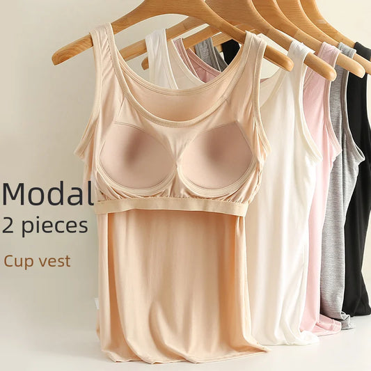 NEW BRAND M(37-50KG 3XL(75-90KG) Modal Women Vest Chest Pad Strap Thin Fit Bra One-piece Base Shirt Breathable Comfortable Back Beauty Cotton Pad