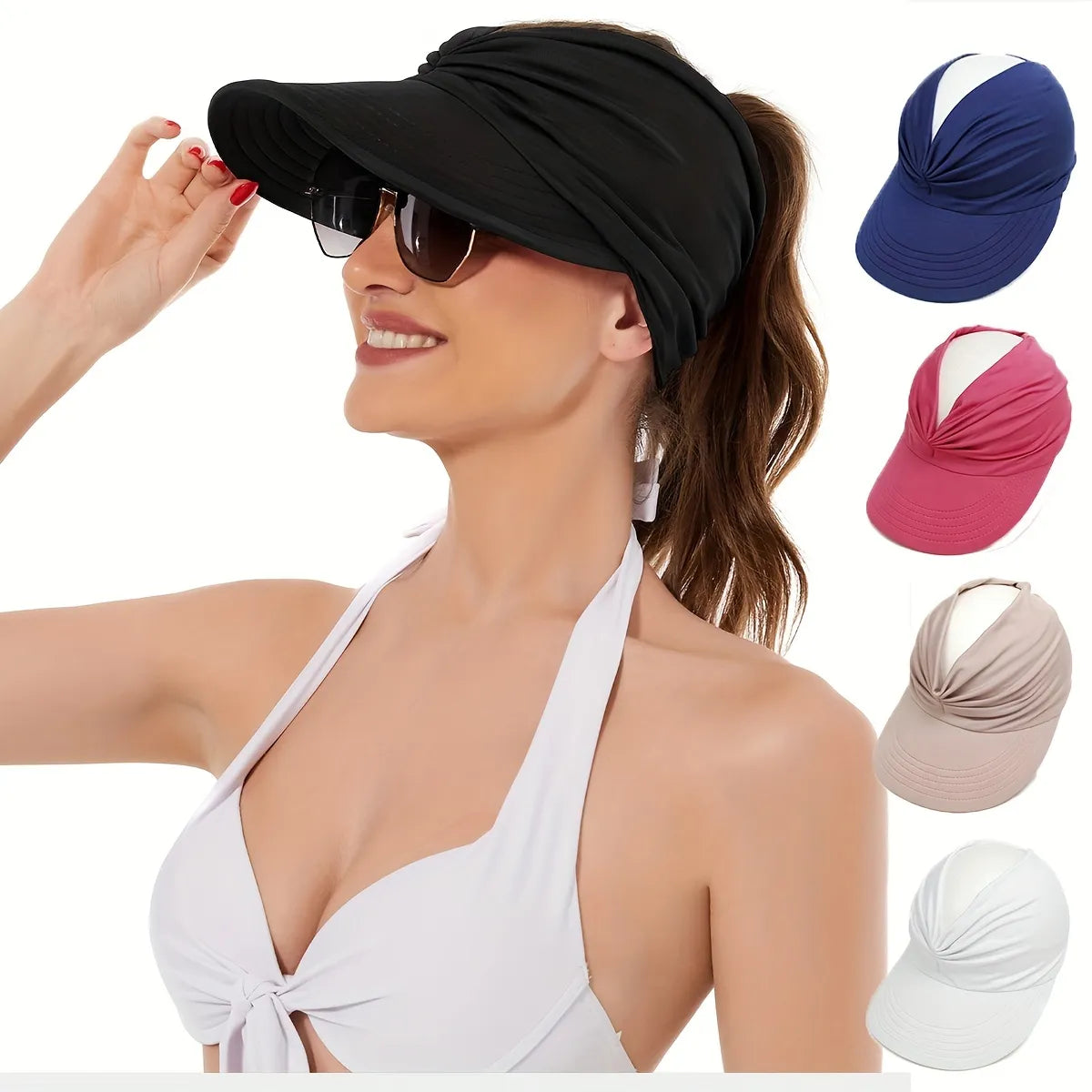 New Women Sun Visor Hat Wide Brim Summer UV Protection Beach Sport Cap For Women Packable Summer Beach Hats