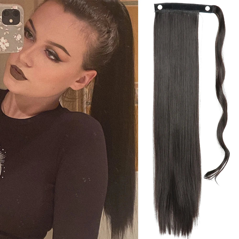 NEW  Synthetic Long Straight Wrap Around Clip In Ponytail Hair Extension Can Be Permed Heat Resistant Pony Tail Fake Hair