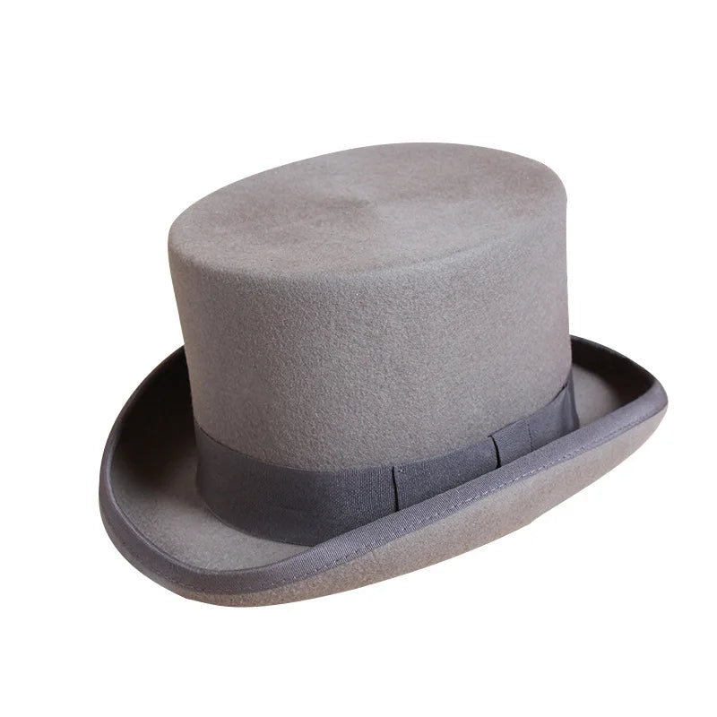 NEW Arrivals British President 100% Wool Flat Man Top Hat Fashion Fedora Hats Versatile Panama Head Cap Gentleman Cylinder Strap Steampunk Unisex Elegant Hats Tuxedos Accessories Men Luxury Fashion Clothing Supplies