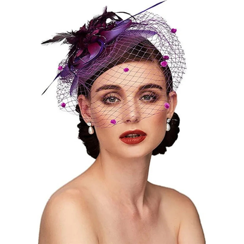 10 Colors Birdcage Bride Veil Wedding Evening Tea Cocktail Party Sunday Church Funeral Flowers Feather Mesh Veil Face Cover Headwear Royal Ascot Horses Race Top Caps Ladies Apparel Accessories
