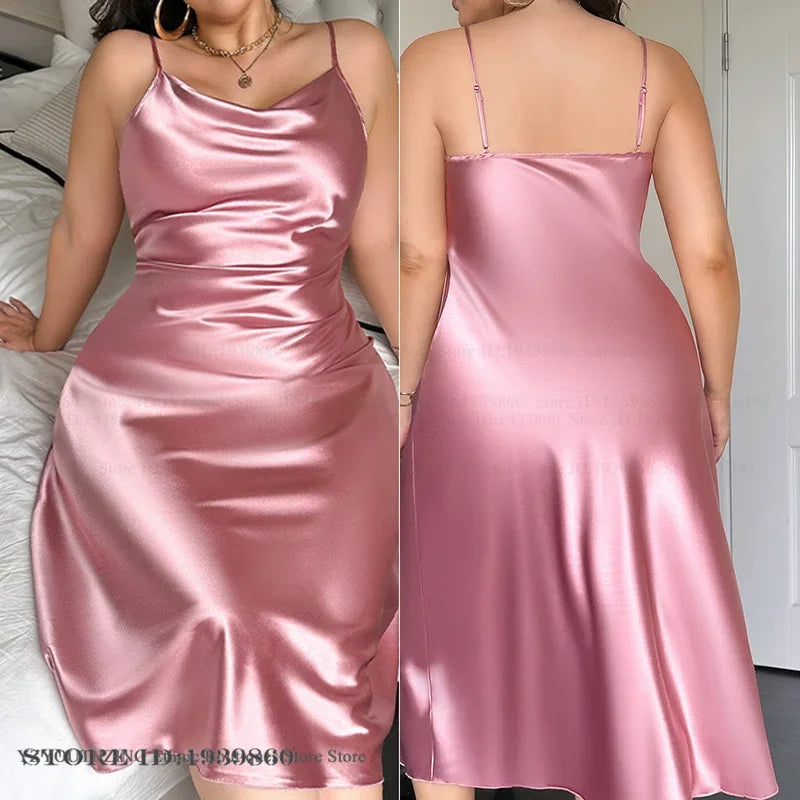 NEW Plus Size XL-2XL-3XL 4XL 5XL, 6 Colors Long Ice Silk, Rayon Nightgown Summer Curvy Female Nightwear Suspender Nightdress Lingerie Loose Satin Home Chubby Women Dress Loungewear