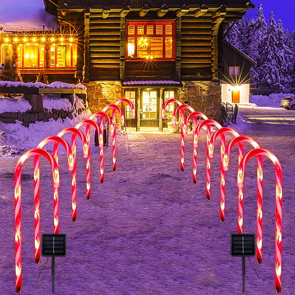 4/5/8 PCS Set Solar Christmas Candy Cane Lights Outdoor Waterproof Christmas Day Light Pathway Marker Candy Lights Garden Passage Decoration