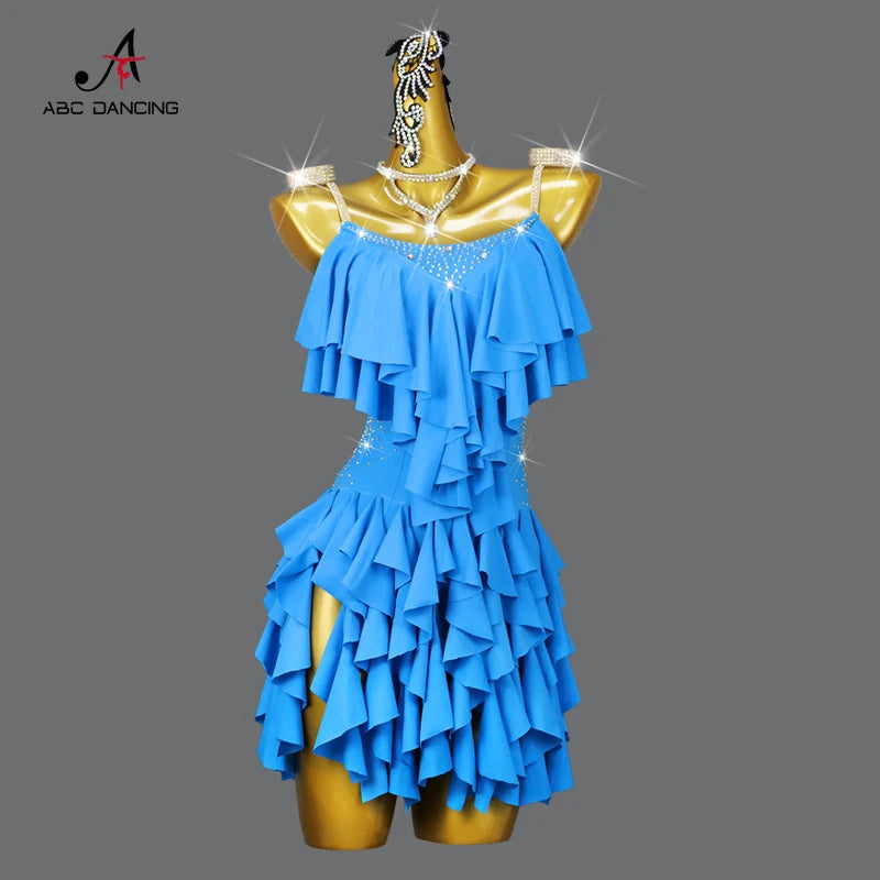 New Arrivals Adults/Kids XXS-2XL Latin Dance Dress With Jewelry Ornaments Set Ballroom Competition Dancing Costume Women's Sexy Clothing Girls Plus Size Ball Short Skirt Party Wear Line Suit Customized Ladies Dress