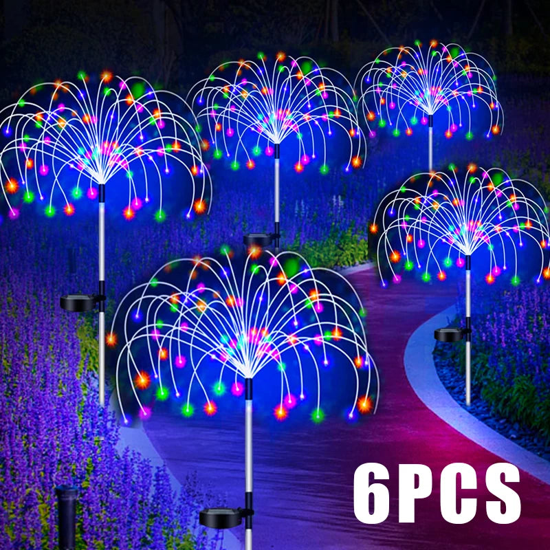 5 PCS Set Solar Firework LED Stake Lights Outdoor Garden Decor Pathway Fairy Light Waterproof Yard Lawn Patio Landscape Decor Solar Lamp