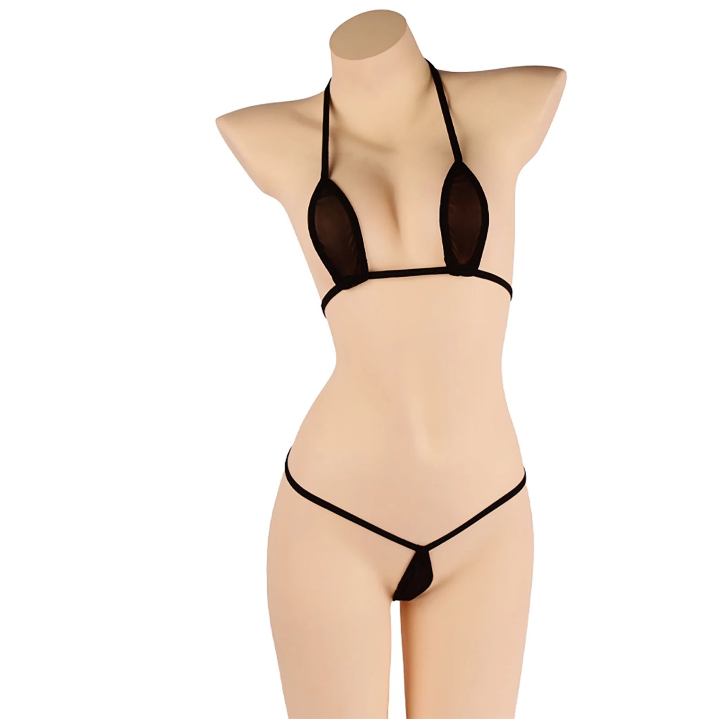 Women's Sexy Bikini Swimsuit Set with Transparent Thin mesh Three Point Thong Underwear
