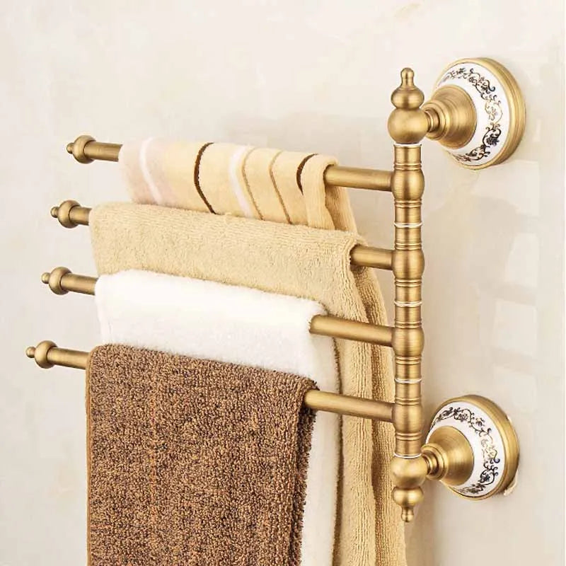 NEW Arrivals Luxury Antique Brass Movable Towel Bar - Heavy Duty Wall Mounted Towel Holder for Bathroom & Kitchen