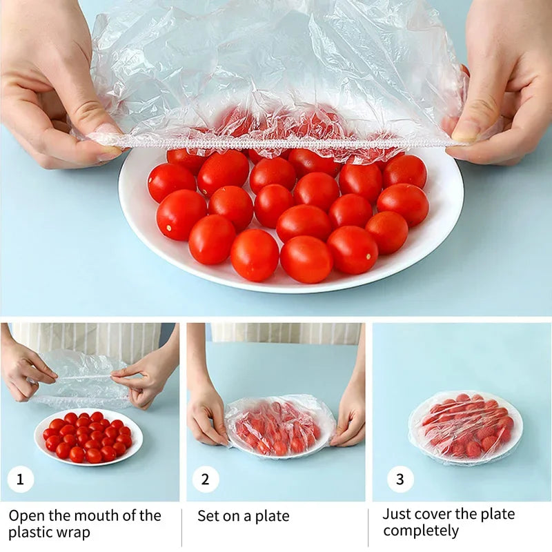 NEW 1000 PCS Set Plastic Food Cover Bags Food Grade Fresh-Keeping Travel Transparent Packaging Bag Reusable Wrap Kitchen Disposable Colorful Cling Film