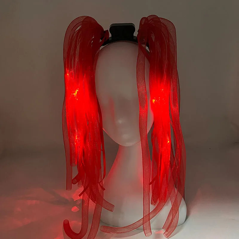 2 PCS Set Headbands + Glasses Rave Party  Luminous Flashing Noodles Headband Light Up Braid Headband Girl Women Bar Club Night Show Headwear Supplies