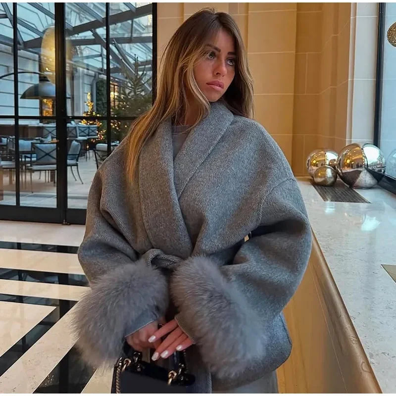 UK Size 5 Colors Elegant Lace Up Woolen Overcoat Women Casual Lapel V-Neck Full Sleeve Loose Warm Outerwear Lady New Autumn Commute Street Coat