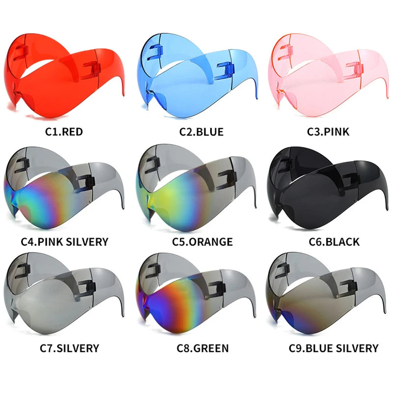 NEW  Personalized Cat Eye Alien Oversized Sports Y2K Sunglasses Women 2000's Retro Wrap Around Shield Goggle Men Brand Sun Glasses Supplies Eyewear Products Accessories