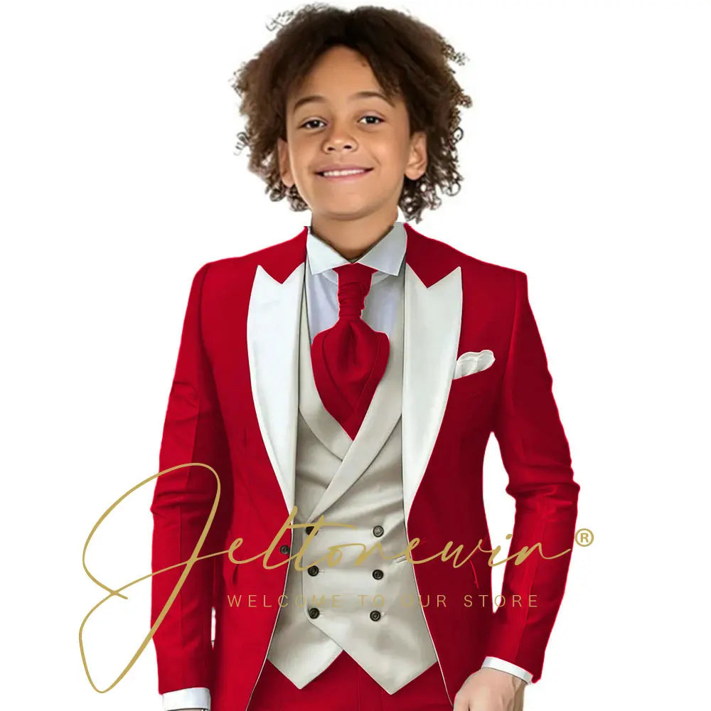 8 Colors  Children Boy's 2Y-14Y Formal Wedding Suit Kids Jacket Pants Ivory Vest Photography Suit Flower Boy Birthday Tuxedo Suit