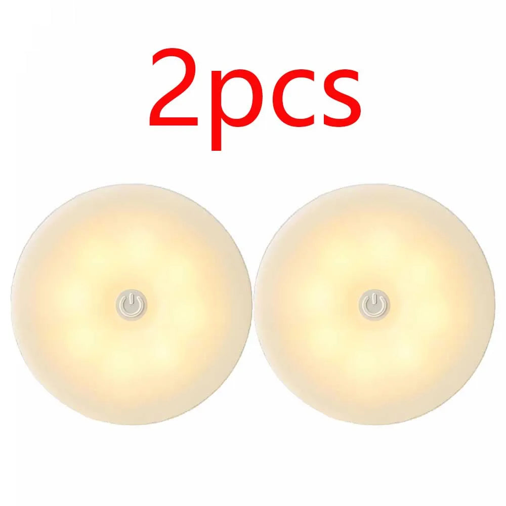 NEW Arrivals 2 PCS Set LED Smart Human Body Motion Sensor Night Lamp Emergency Automatic Lighting USB Charging Wireless Magnetic Suction Use Night Light Home Lighting Accessories